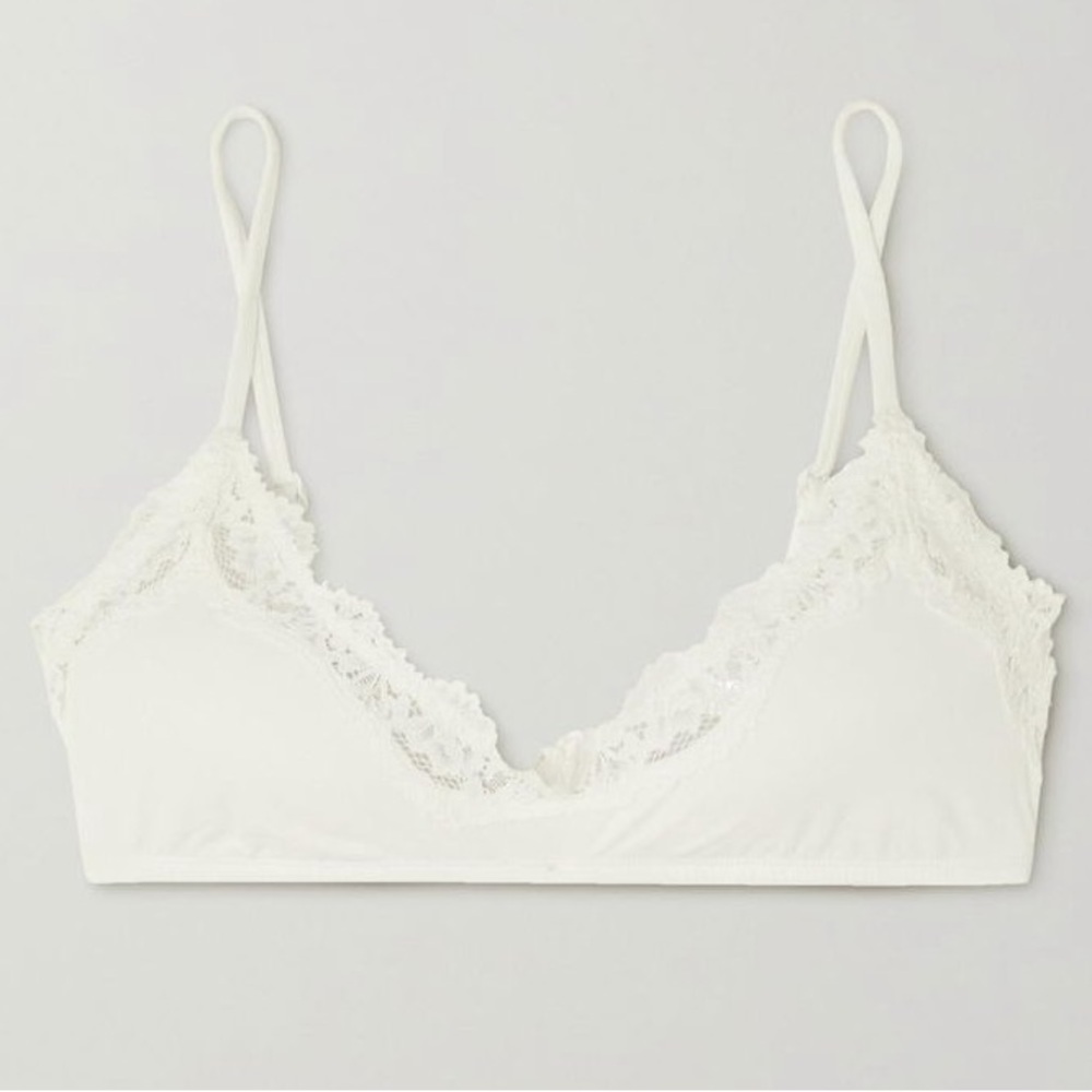 NWT! SKIMS Fits Everybody Lace-Trimmed Stretch Scoop Bralette White Marble L - Picture 2 of 4